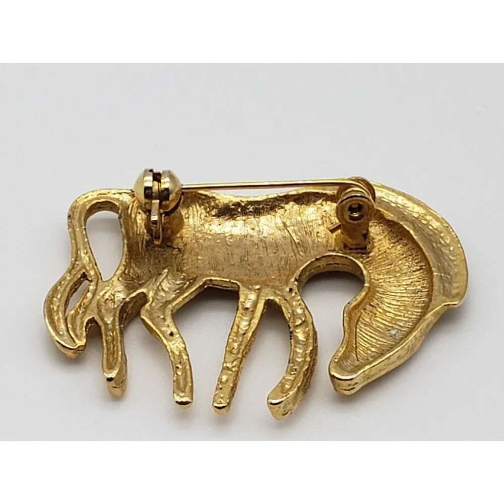 Zebra Animal Figural Brooch Pin Gold Tone Metal Shiny African Safari Vintage